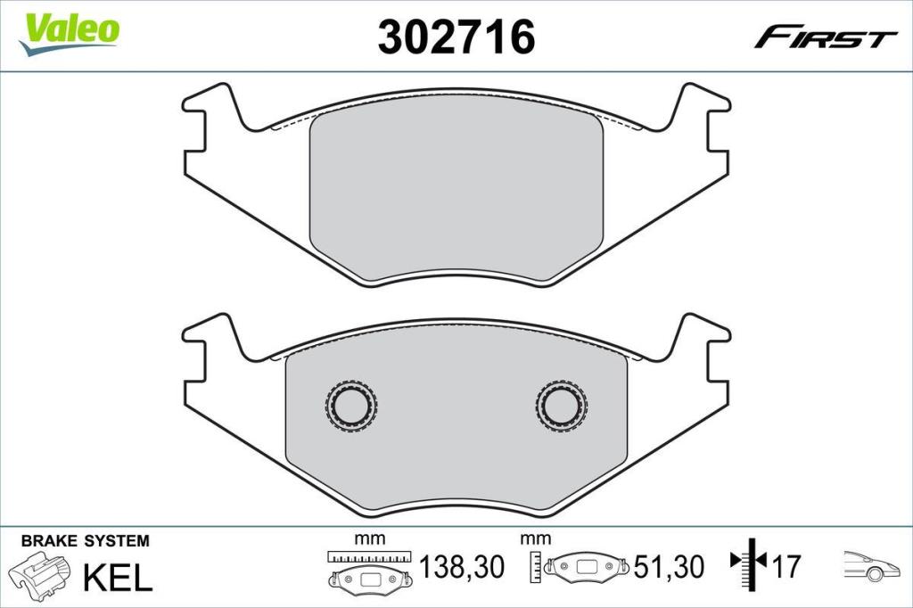 Jeu de 4 plaquettes de frein VALEO ref. 302716